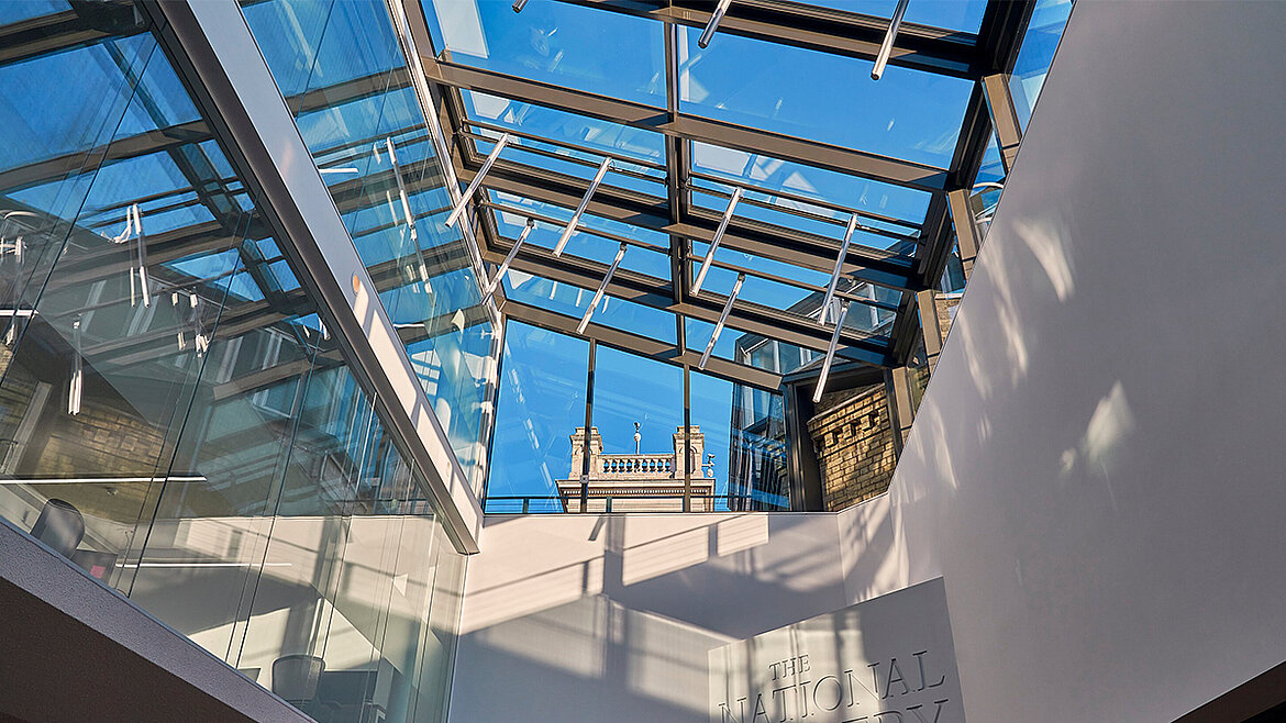 LAMILUX Glasdach in der National Gallery London mit moderner Glas-Stahl-Konstruktion