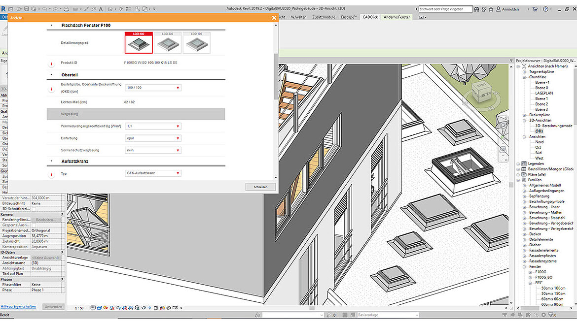 LAMILUX Flachdach Fenster F100 planen im REVIT Format mit Produktkonfigurator