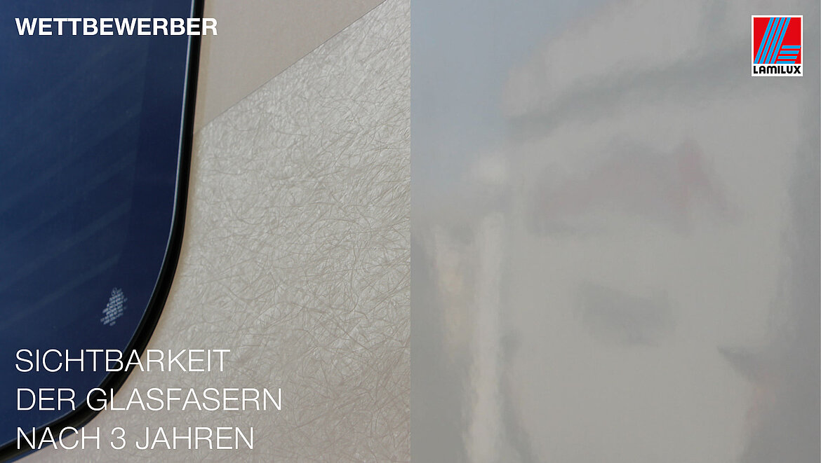 Zwei GFK Platten im Vergleich nach drei Jahren Vergleich der Hitzeeinwirkung auf eine Caravanaußenwand aus GFK nach drei Jahren | insights by LAMILUX